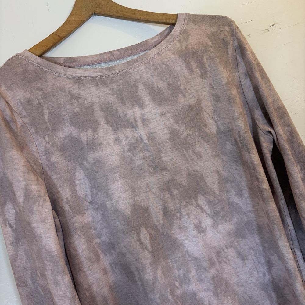 IDEOLOGY Womens Sz L Pink Tie-Dye Laced Sides French Terry Long Sleeves Pullover